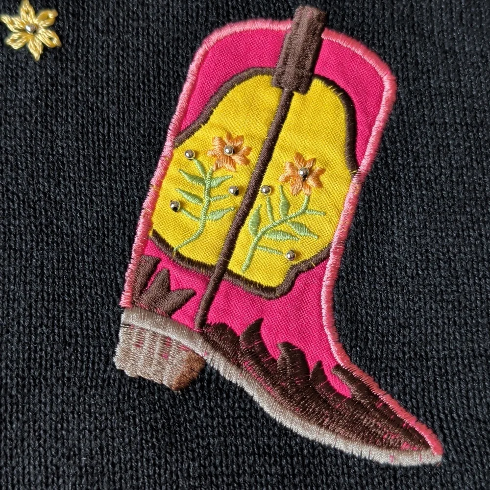Western Cowboy Boots Sweater Size M Arriviste Vintage Teacher Novelty Whimsy - Picture 13 of 15